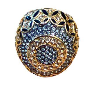 Gold-Tone Akkad Designer Crystal Dome Cocktail Ring size 7